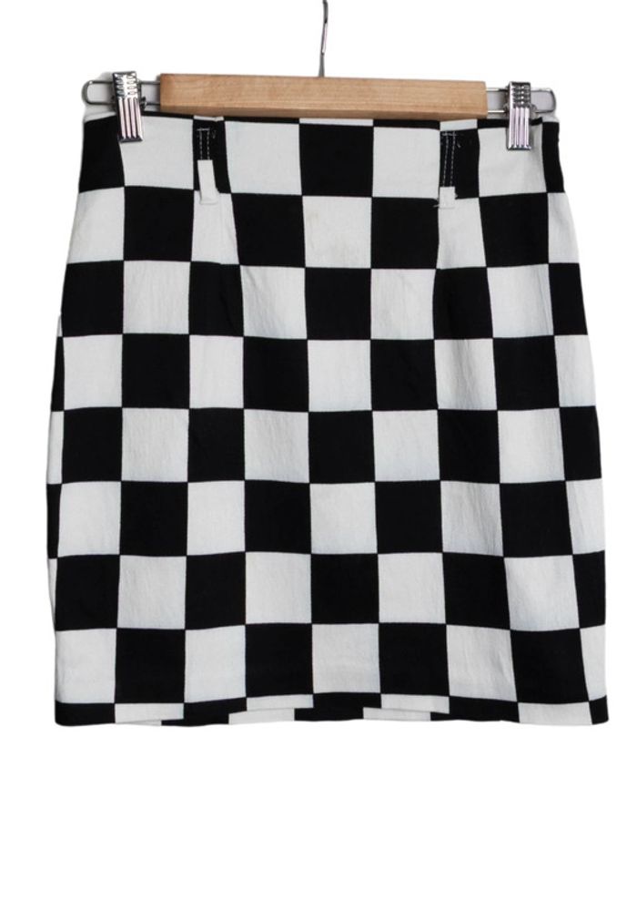 Jupe damier noir et blanc black and white checkered skirt promod