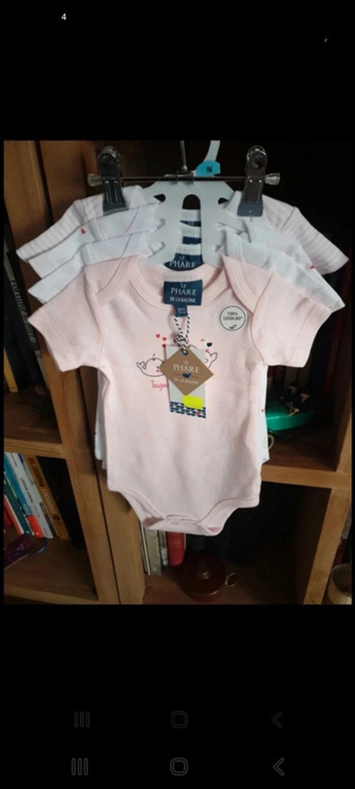 Lot 4 bodys + 1 dors bien en coton bio 6 mois - photo numéro 2