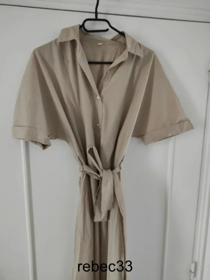 Longue robe chemise beige 100% coton shein - photo numéro 4