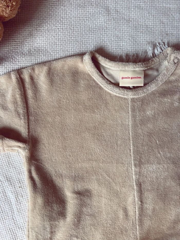Combinaison short combishort gamin gamine éponge mixte unisexe beige - photo numéro 3
