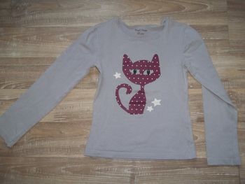 T-shirt ml gris chat prune étoilé Vynil Fraise 10 ans (TS1)
