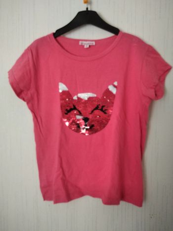 t-shirt rose à sequin chat essentiel 8 ans