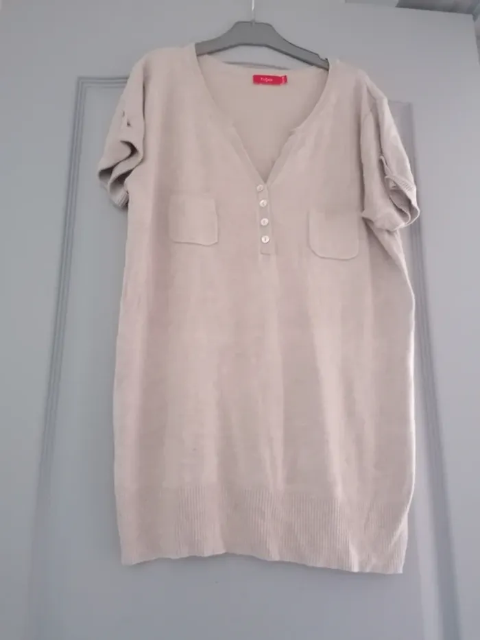 Pull manches courtes beige femme Tissaia taille - - photo numéro 2
