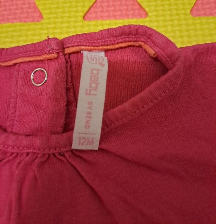 T-shirt manches longues rose cœur, gémo, taille 12 mois (74 cm) - photo numéro 3