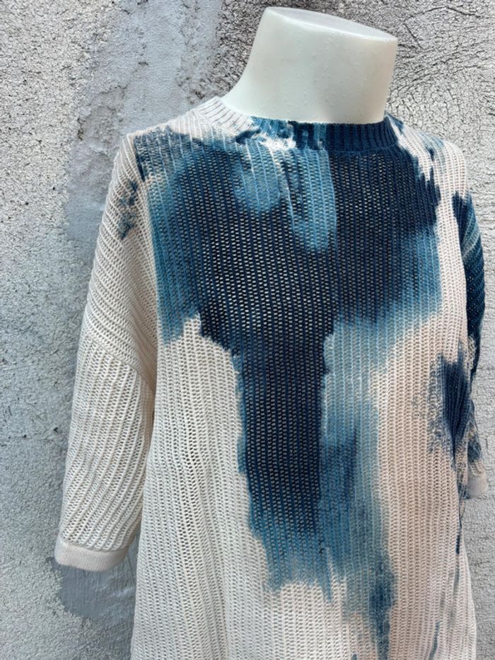 Tee-shirt en maille Zara beige et bleu – Taille XL - photo numéro 2