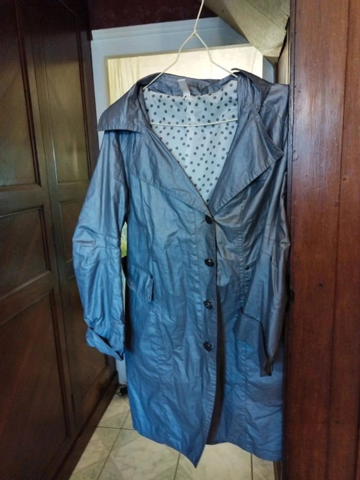 Manteau trench coat gris en lin vintage 42/44 - photo numéro 4
