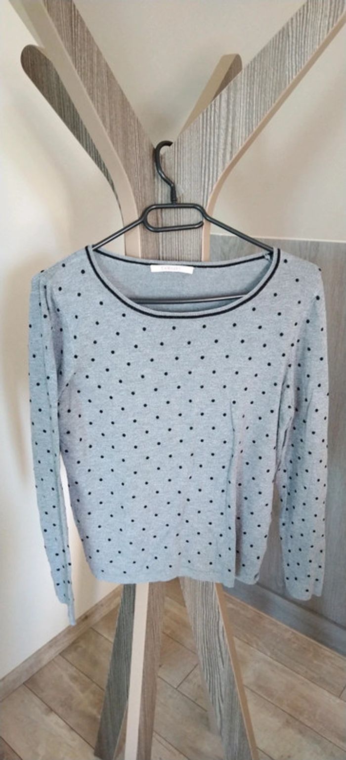 Pull Léger gris à pois noirs Camaïeu taille M