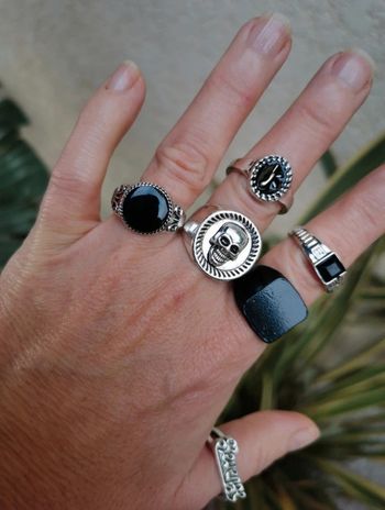 A36 lot de 6 bagues gothic rétro biker chromé argenté tendance diverses taille.neuves