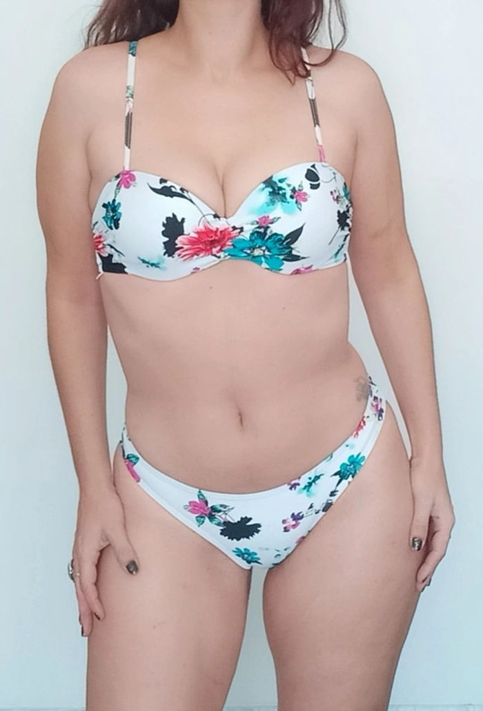 Bikini blanc fleuri pushup taille 38 - photo numéro 3