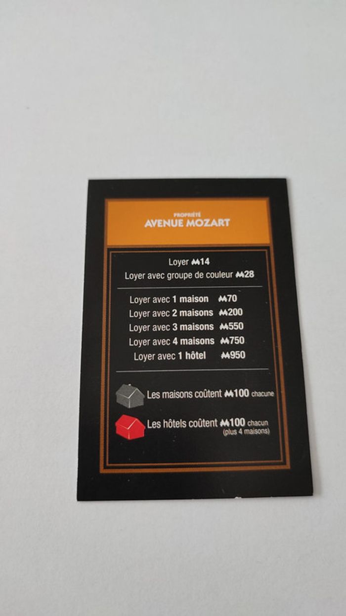 Carte Avenue Mozart pièce détachée jeu de société Monopoly mauvais perdants Hasbro Gaming #B77