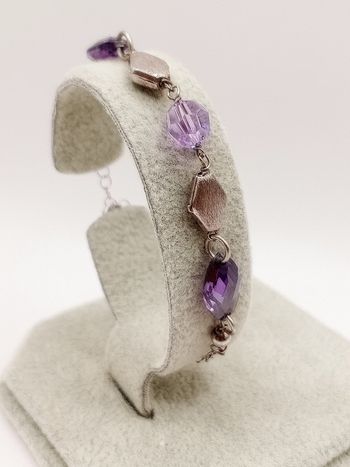 Bracciale donna argento 925 pietre viola misura fino a  20.5 cm