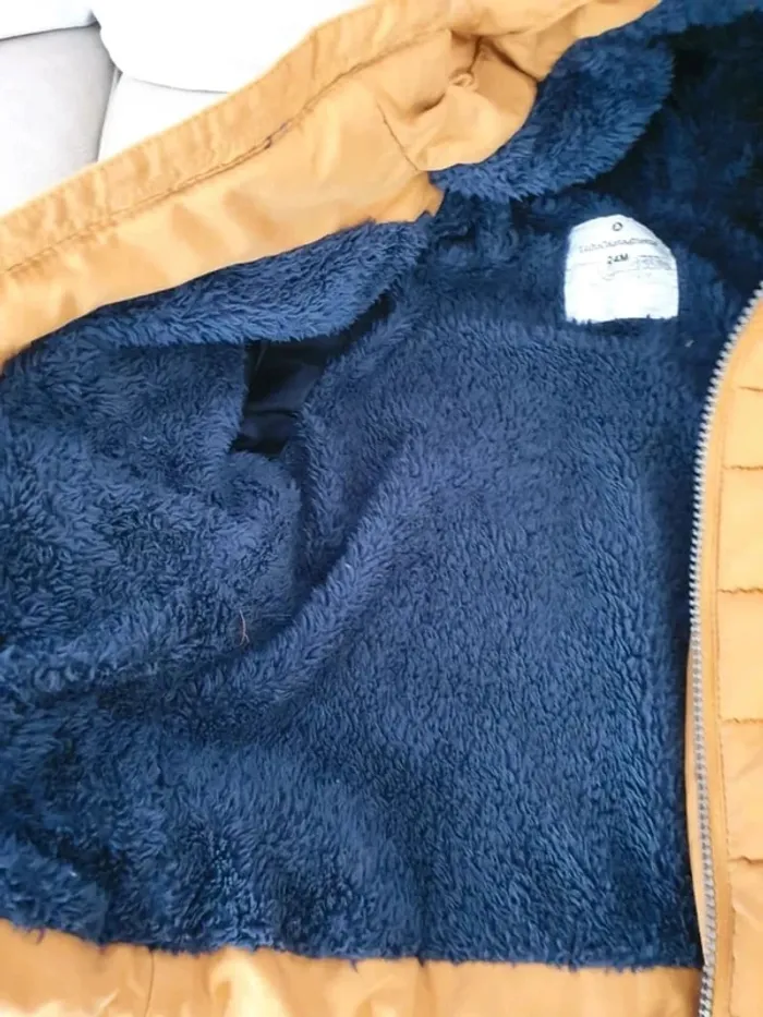 Blouson doudoune 24 mois 2 ans lulu castagnette chaude jaune loutarde camel bleu polaire - photo numéro 9