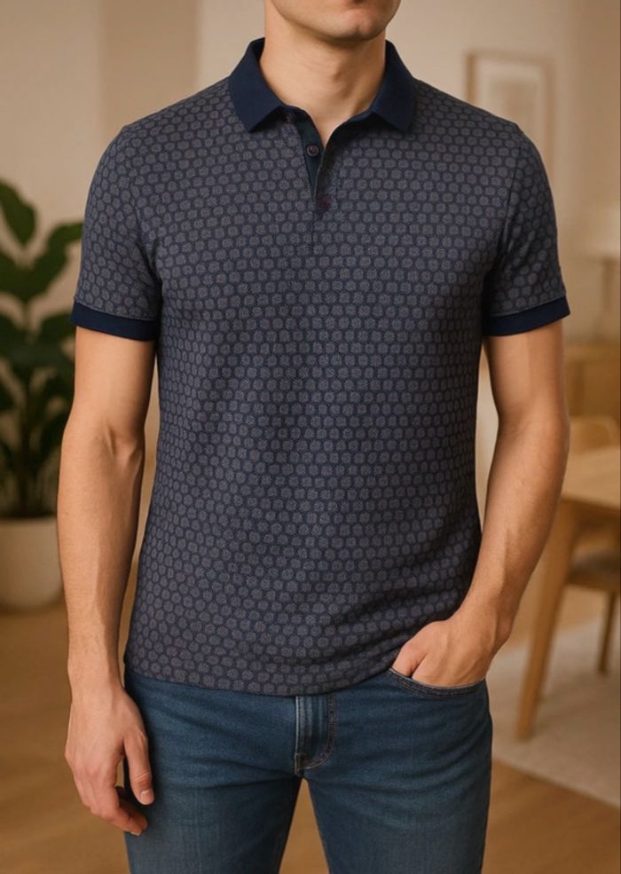 💼 Polo Devred 1902 – Taille M – Motif géométrique bleu marine