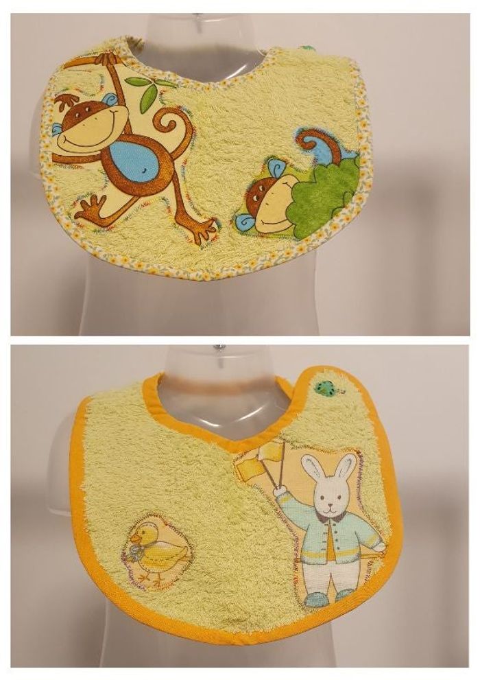 Lot x2 bavoir à bouton animaux