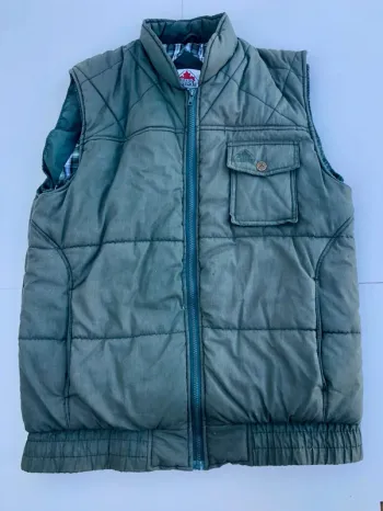 Trans Canada Explorer Vintage Vest Puffer Mens Medium Kaki and inside plaid