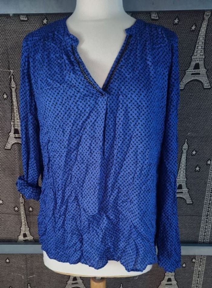 Blouse légère bleu à motifs manches retroussable taille 46 - photo numéro 1