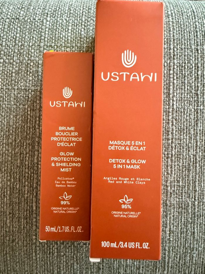 Lot soins visage éclat – Masque 5-en-1 + Brume bouclier – NEUFS – Ustawi