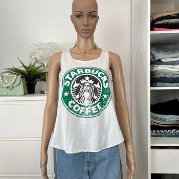 Débardeur blanc Starbucks Coffee - modèle vintage