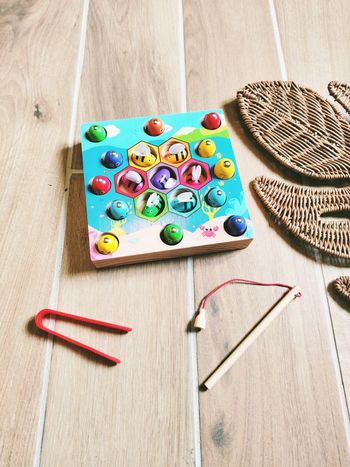 🐝Jeu de motricité en bois - Pêche à la ligne aimantée 2 en 1 poissons et tri des abeilles - 