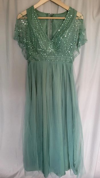Robe demoiselle d'honneur eucalyptus paillettes.