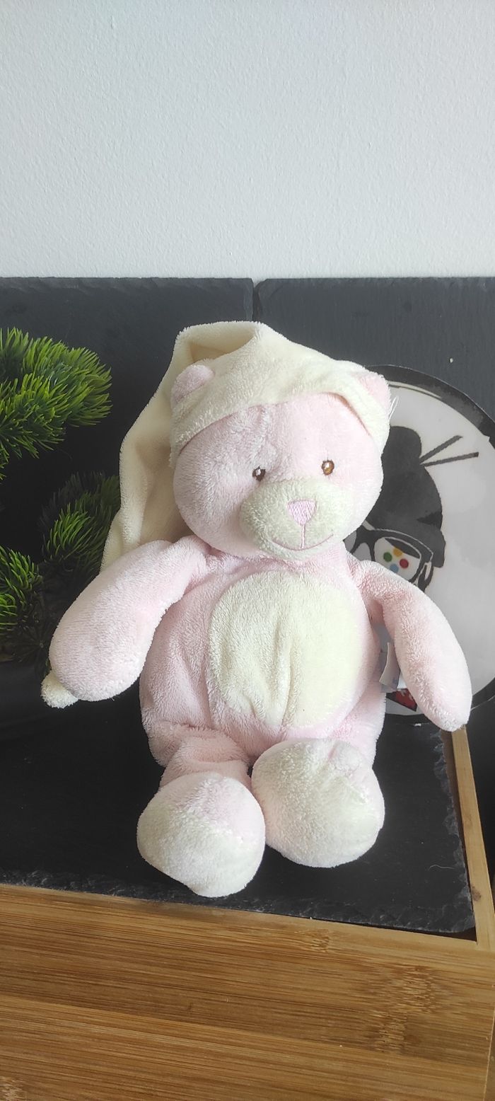 peluche ours gipsy rose jaune crème bonnet nuit doudou Rond