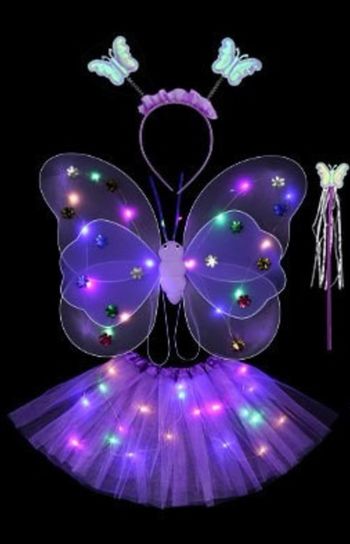 Déguisement papillon violet aile + jupette à LED et ces accessoires Taille 3-6ans