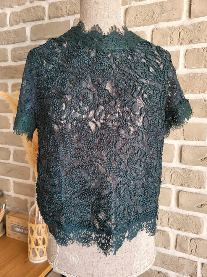 Blouse en dentelle vert émeraude Zara - photo numéro 6