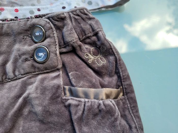 Ensemble Obaïbi, pantalon velours peau de pêche gris/violet, et haut manches longues, 18 mois - photo numéro 6
