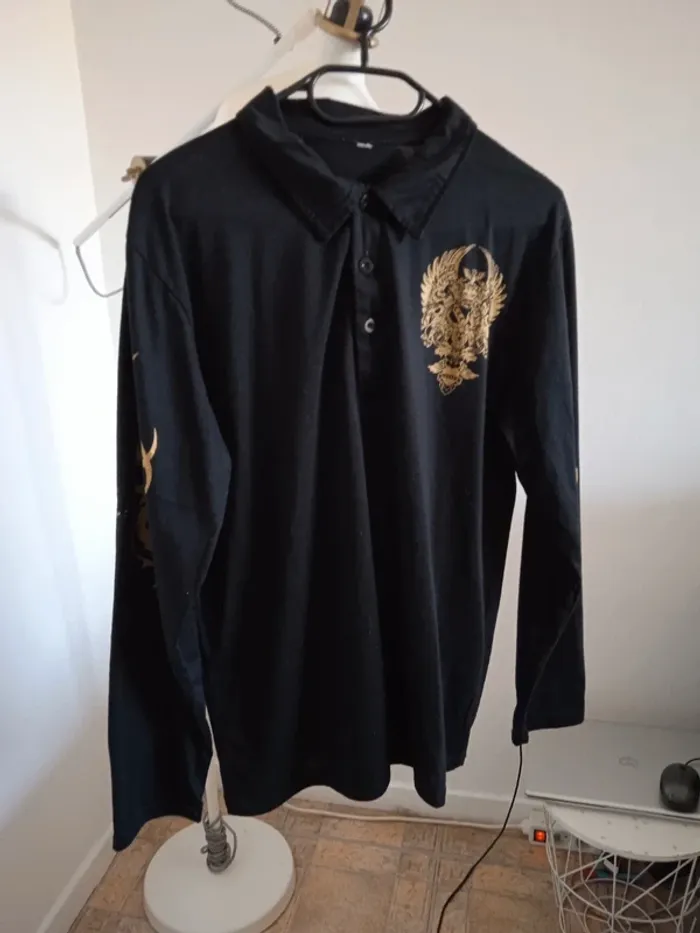 Polo homme  noir doré