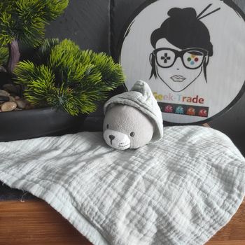 Doudou Obaibi Chat Gris Bleu Gris Vert Capuche Lange Ours #geektradedoudou