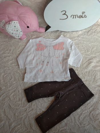 Ensemble (tee shirt manches longues fée+legging cœur) Fille 3 mois
