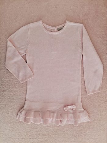 Robe manches longues en maille de coton rose clair Grain de Blé 3 ans avec volants