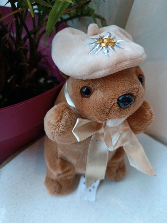 Startoy peluche doudou plush nounours Teddy marmotte Berret chapeau suisse edelweiss fleur flower - photo numéro 5
