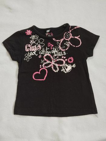 T-shirt manches courtes fille 3 ans noir coeurs roses coton