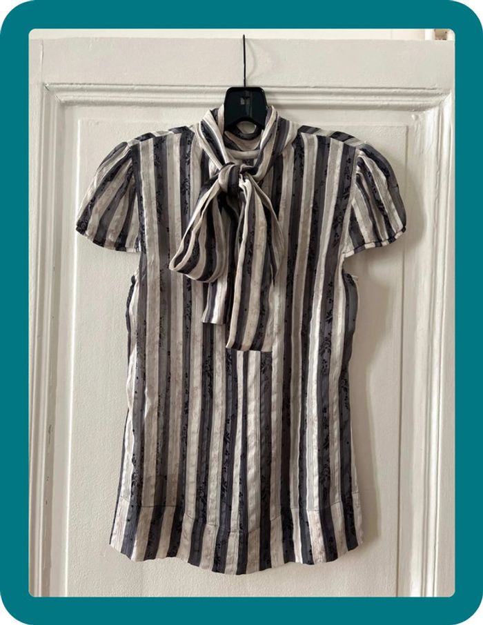 Blouse manches courtes soie noeud au cou xxs- BCBGmaxazria