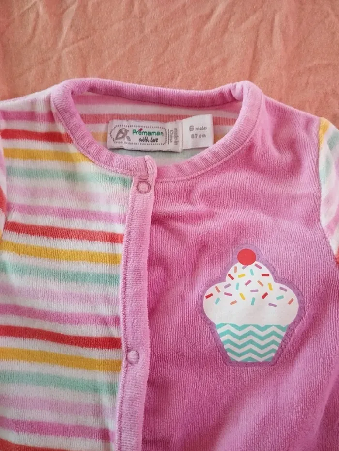 * Pyjama chaud bicolor rose glace et rayé T6M Prémaman - photo numéro 2
