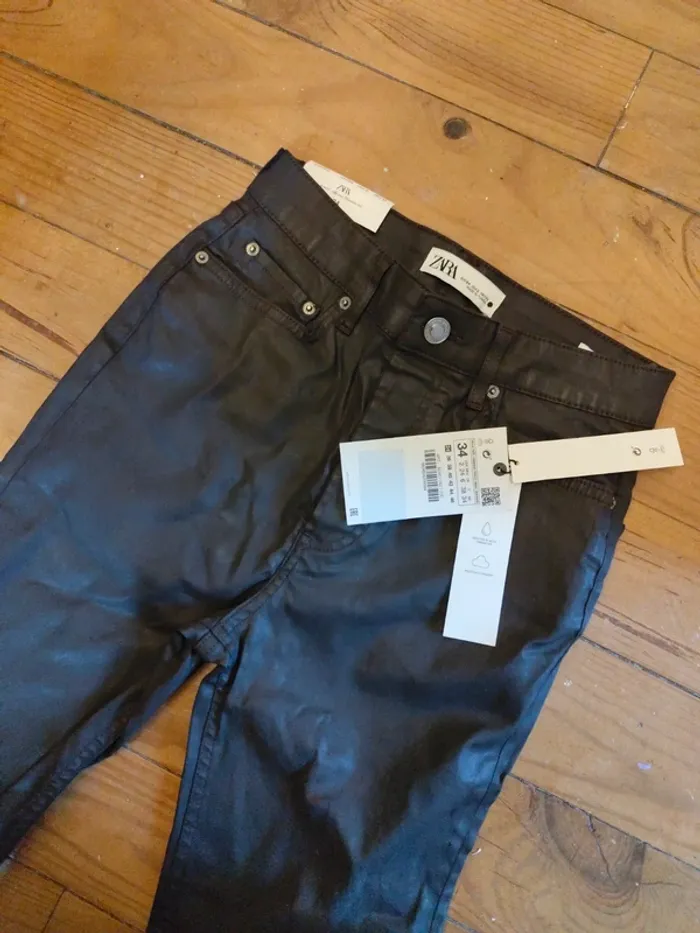 Jean flare Zara marron foncé enduit 5 poches 34 neuf - photo numéro 6