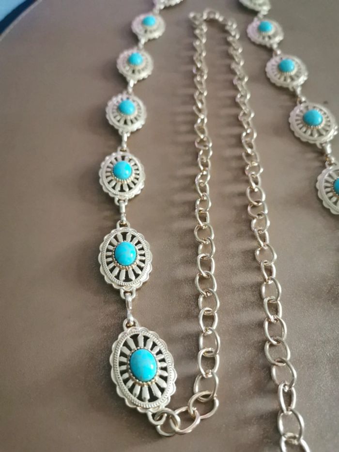 Ceinture Métal femme dorée et bleu turquoise - photo numéro 2