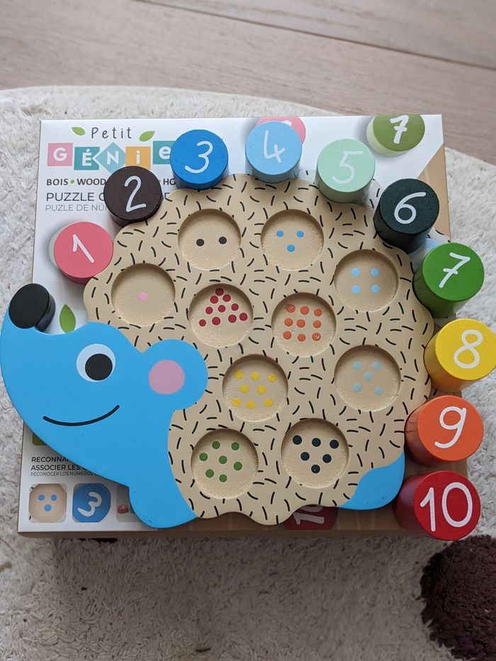 Petit genie puzzle chiffres en bois hérisson - montessori - photo numéro 3
