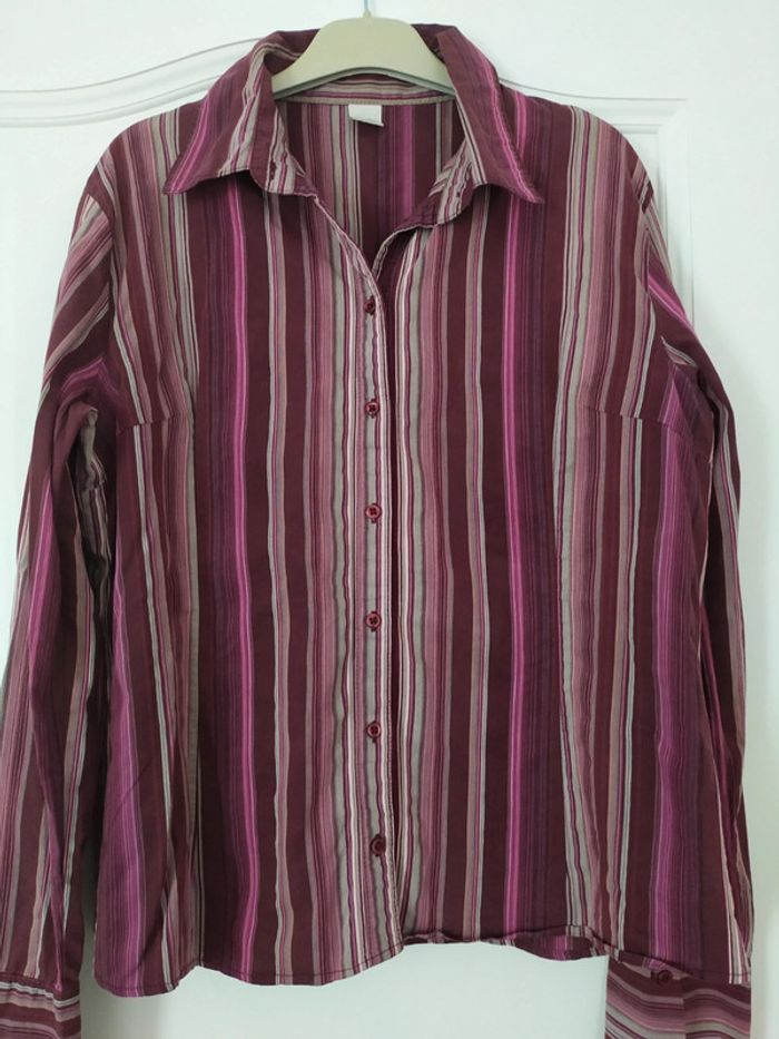 Chemise prune et grise à rayures