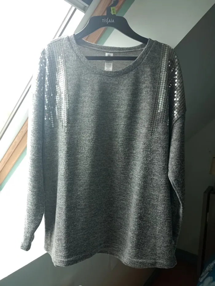Pull gris à sequins L - photo numéro 2