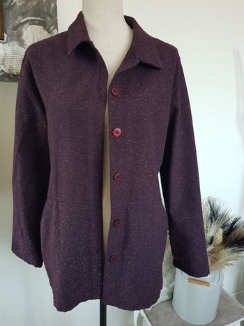 Veste femme lie de vin chiné. Mitsouki Paris, Made in France. Taille 4 (44/46).