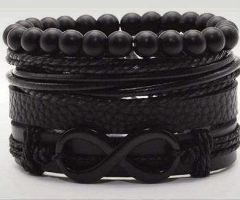 Bracelet noir en cuir Infini Amour éternel Homme Femme Neuf