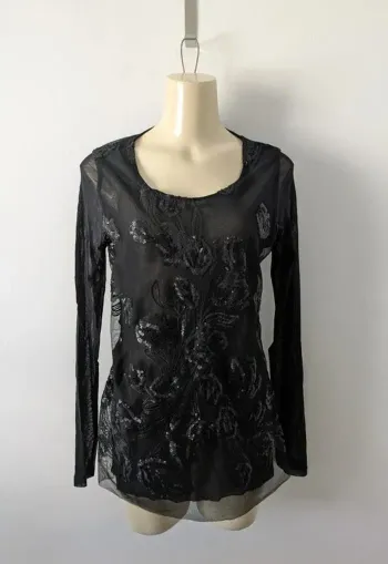 Blouse noire chic à paillètes - la Fée Maraboutée - taille 2