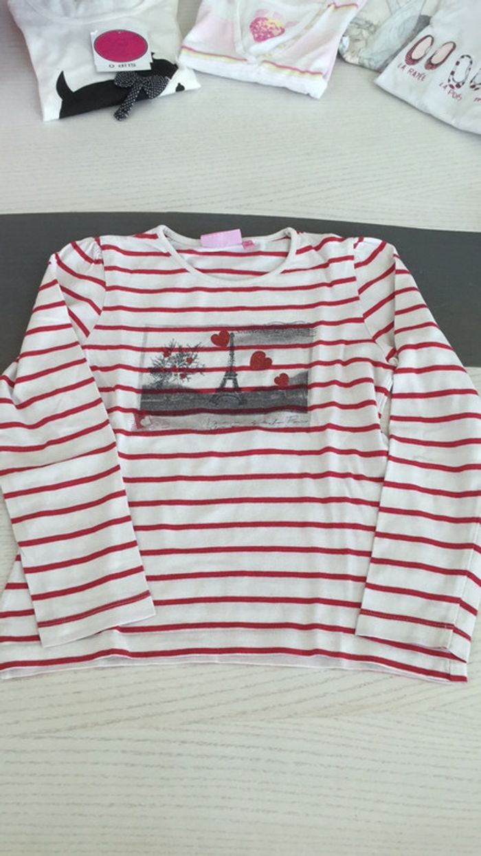 Tee-shirts Ml marinière blanc rouge Paris 8 ans NKY