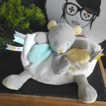Doudou et compagnie rond panda gris blanc bleu jaune Unicef Dc2901 Petits Amis