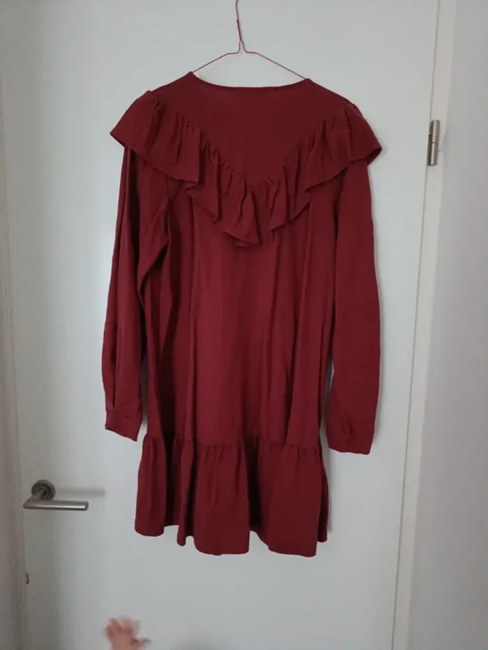 Robe rouge brique Mango L manches longues grand col devant et dos - photo numéro 4