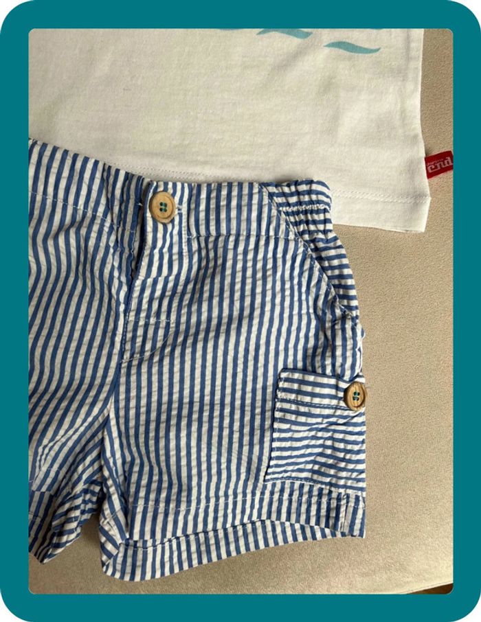 Ensemble short seersucker et t-shirt 12 mois - Barcelona End - photo numéro 3