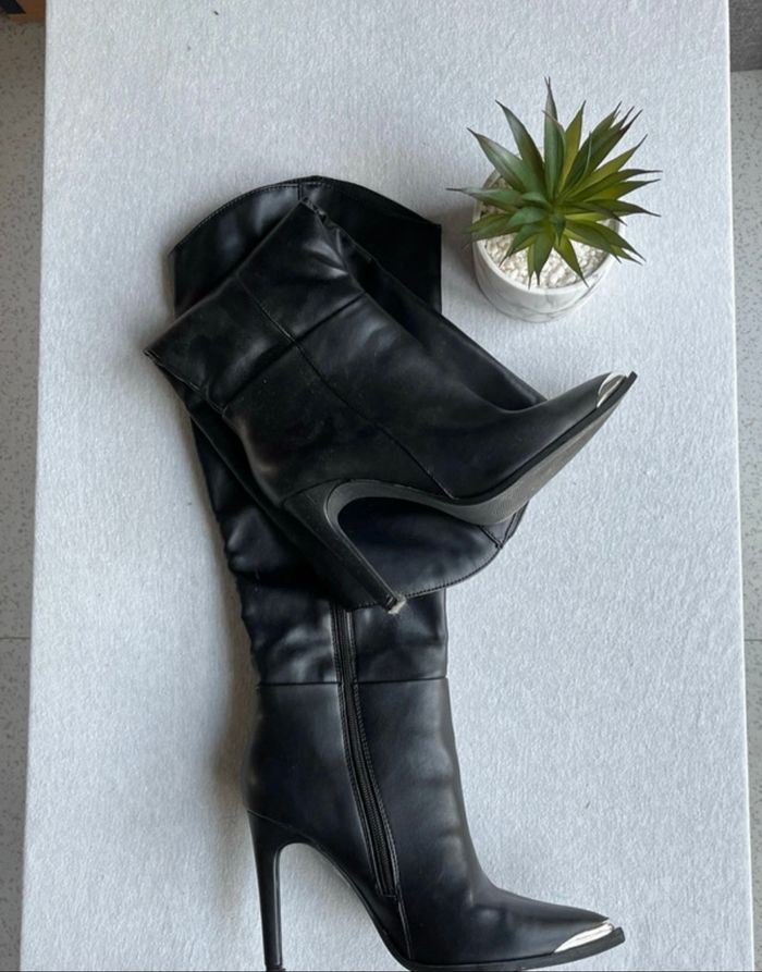 Cuissardes à talons à bout argenté