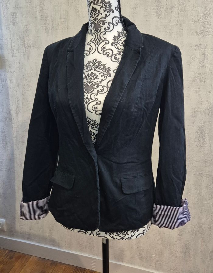 Veste blazer femme Mim noir avec revers rayure bleu taille 38/M - photo numéro 2
